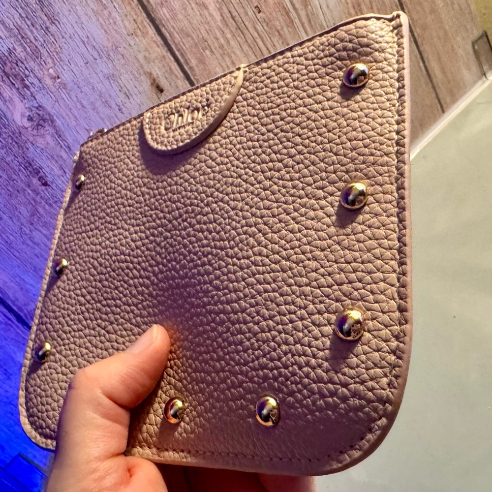 Chloé Perfumes Beige Pebbled Leather Studded Cosmetic Pouch - like new - Picture 8 of 12